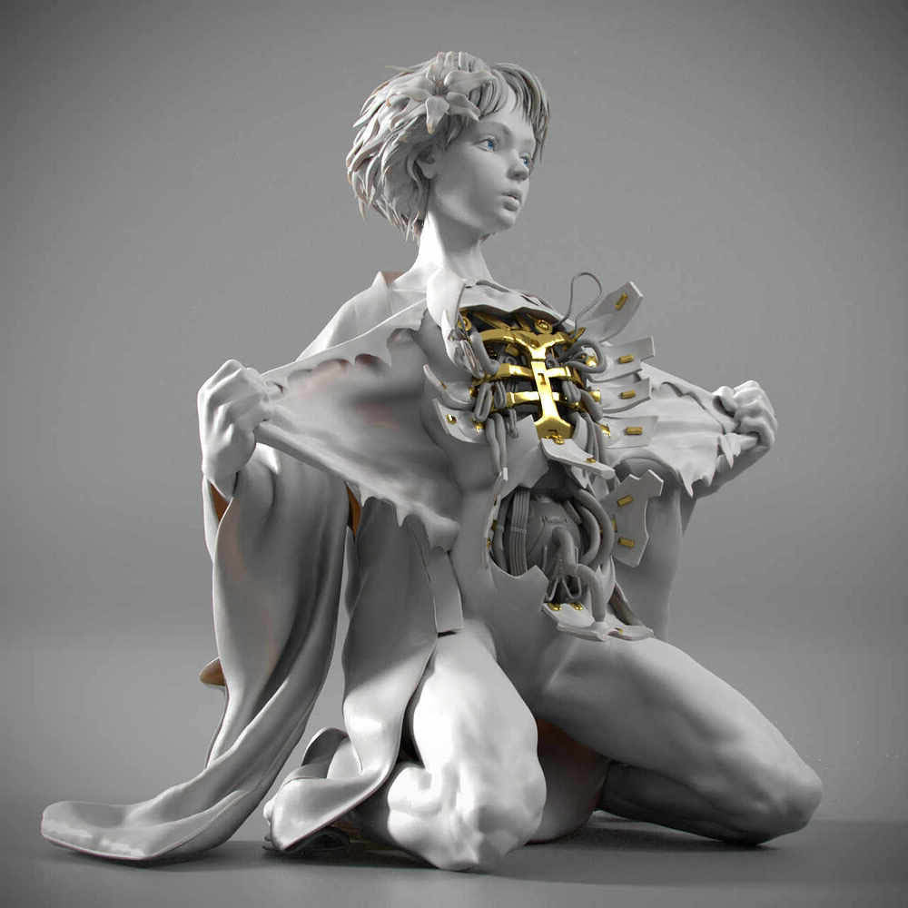 攻壳机动队 机械少女动漫角色雕塑3D打印模型下载