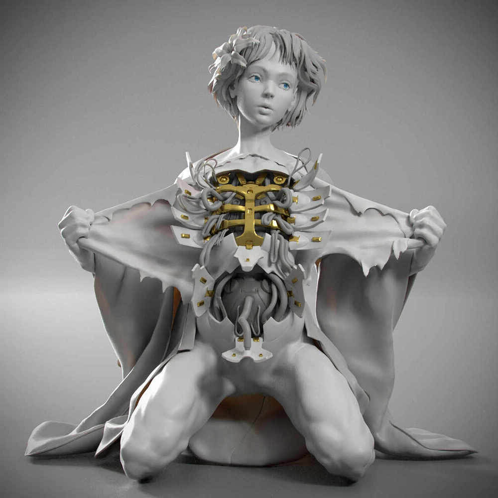 攻壳机动队 机械少女动漫角色雕塑3D打印模型下载