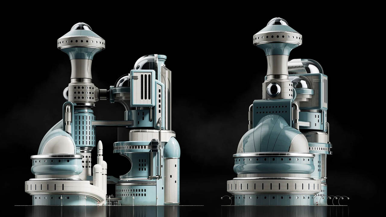 复古未来建筑 朋克城市景观场景 3D模型合集